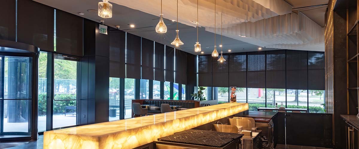 Commercial Roller Shades in Restaurant